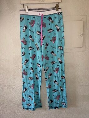 Cat Print Pajama Pants with Pink Drawstring